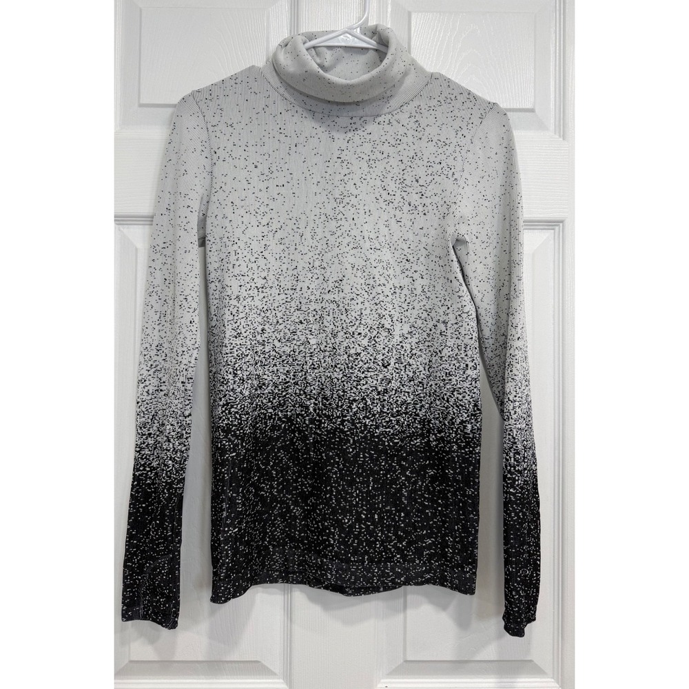 Athleta Womens M Black White Ombre Ribbed Turtleneck Long Sleeve Top